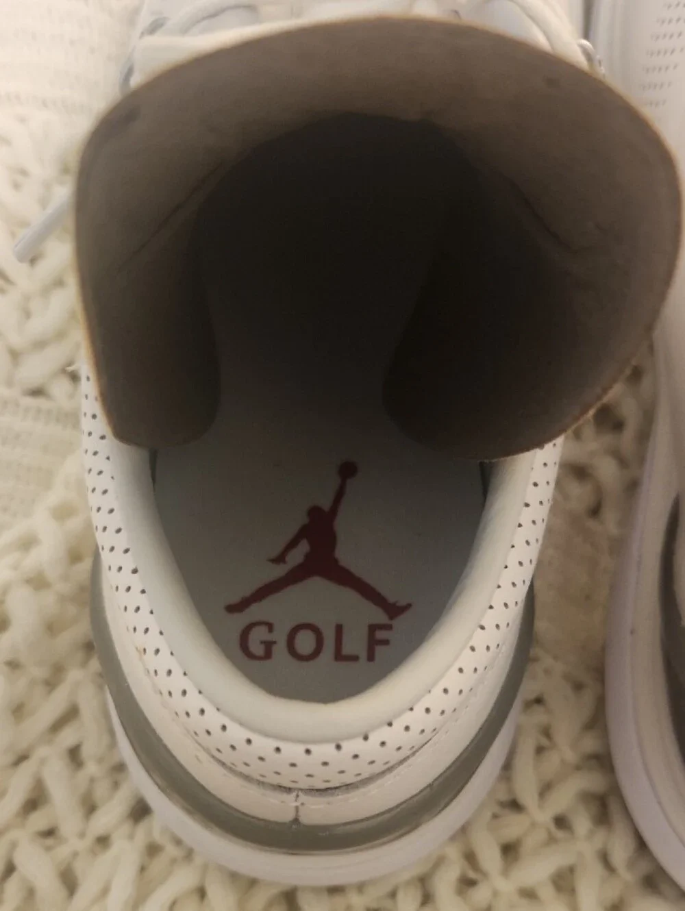 Jordan White Golf-Style Sneakers with Red Lace Accents